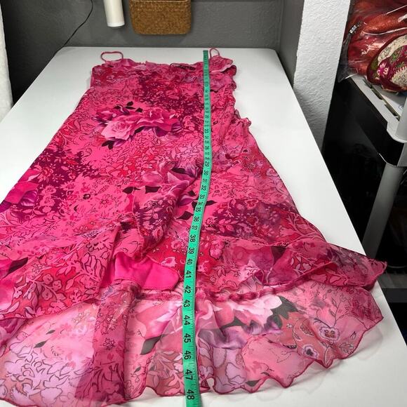 VTG City Triangles Slip Dress 90s Y2K Pink Floral Midi Ruffle Trim Fairy Sz 11 - Picture 11 of 14